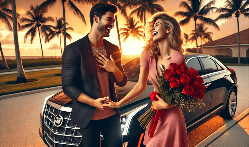 Romantic sunset with red roses