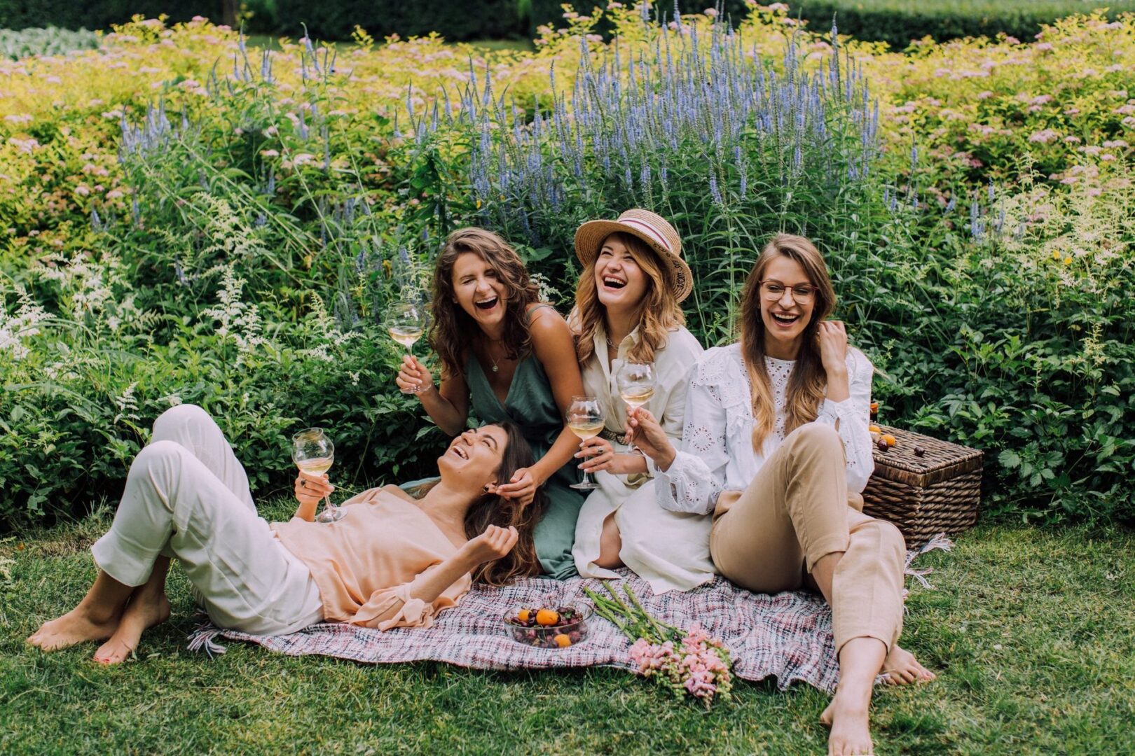 Group of women with wine outdoors