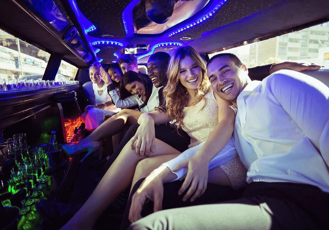 Party inside a stretch limousine