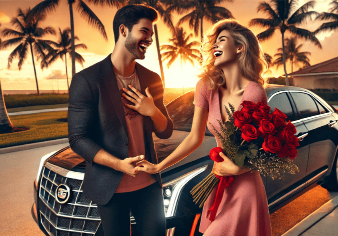 Romantic sunset with red roses