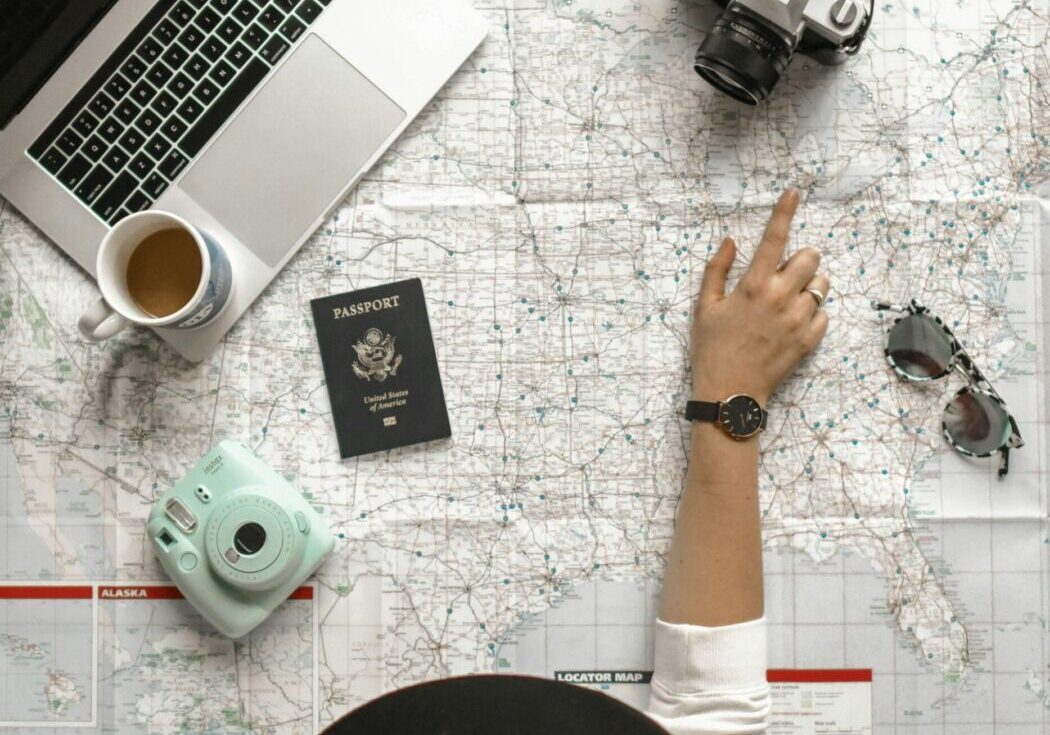 Exploring destinations with map and camera